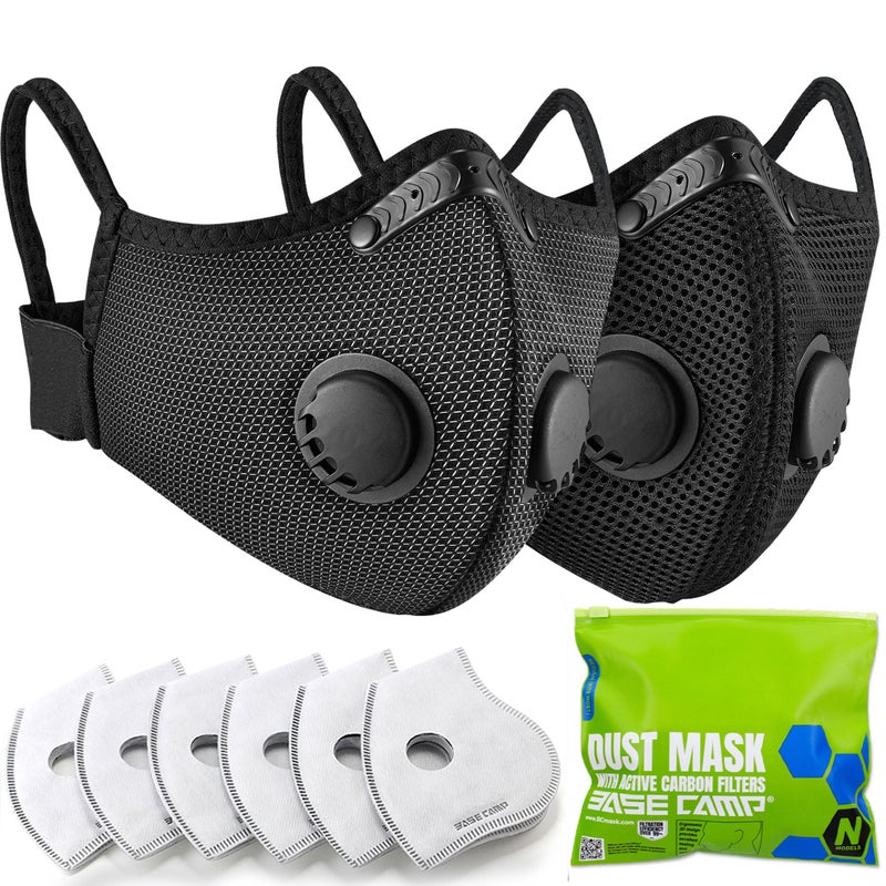 BASE CAMP Silver and Black Upgrade M Plus Dust Mask, Reusable Respirator Face Mask with 6 Activated Carbon Filters, Safety Work Masks for Woodworking, Construction, Yard Lawn Paint, Dust - Image 1